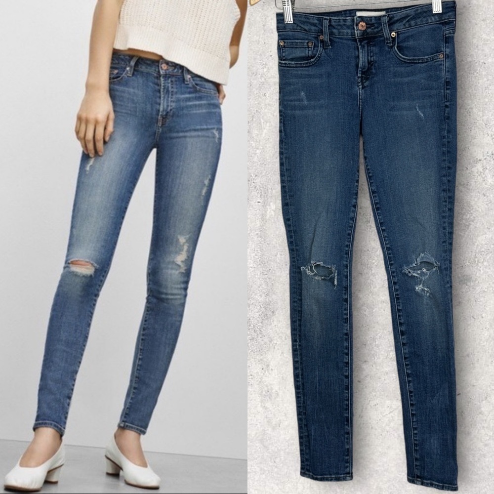 ARITZIA The Castings Distress Skin Jeans Medium Blue Wash Size 26 USA Made Denim